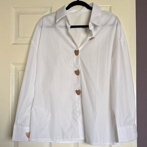White Button-Up Shirt with Heart Buttons